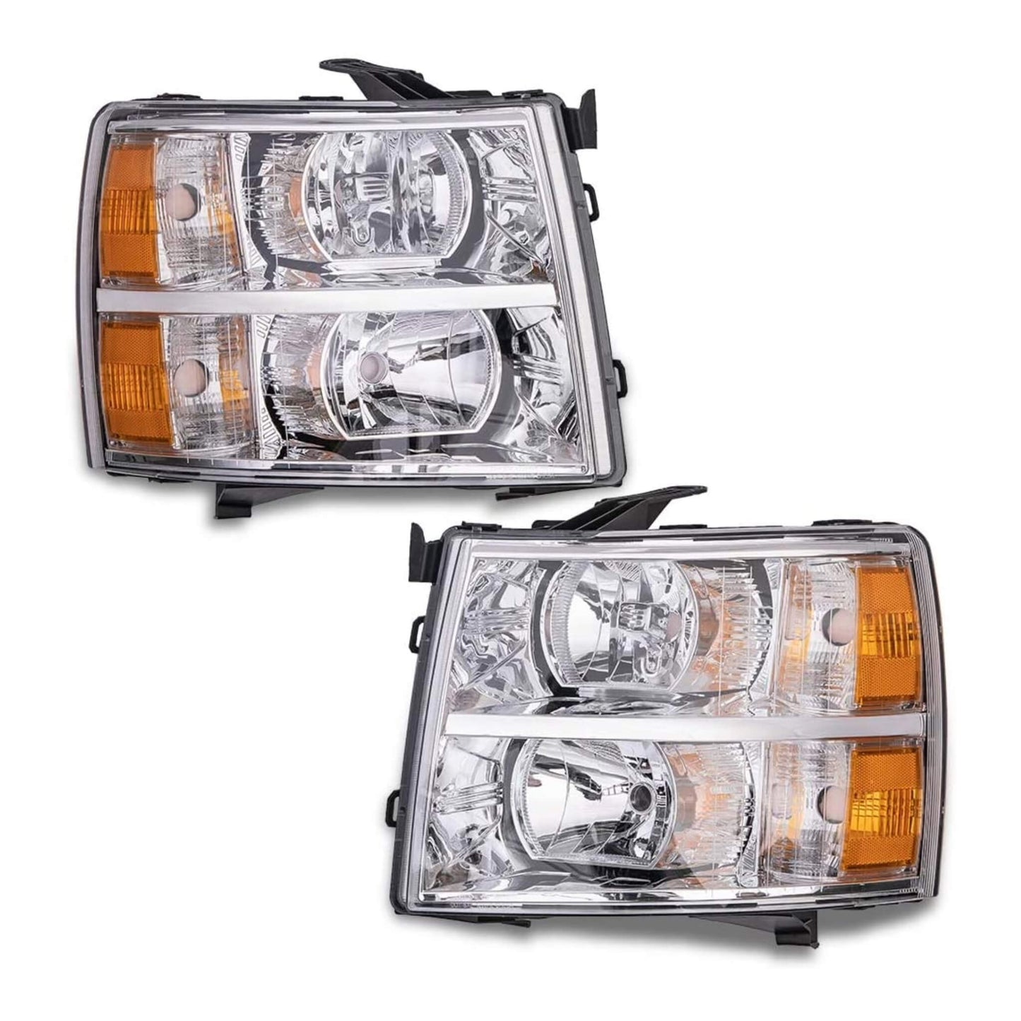 07-13 Chevy Silverado 1500 / 2500 / 3500 & HD 07-13 | Clear lens Chrome Housing Amber Reflector