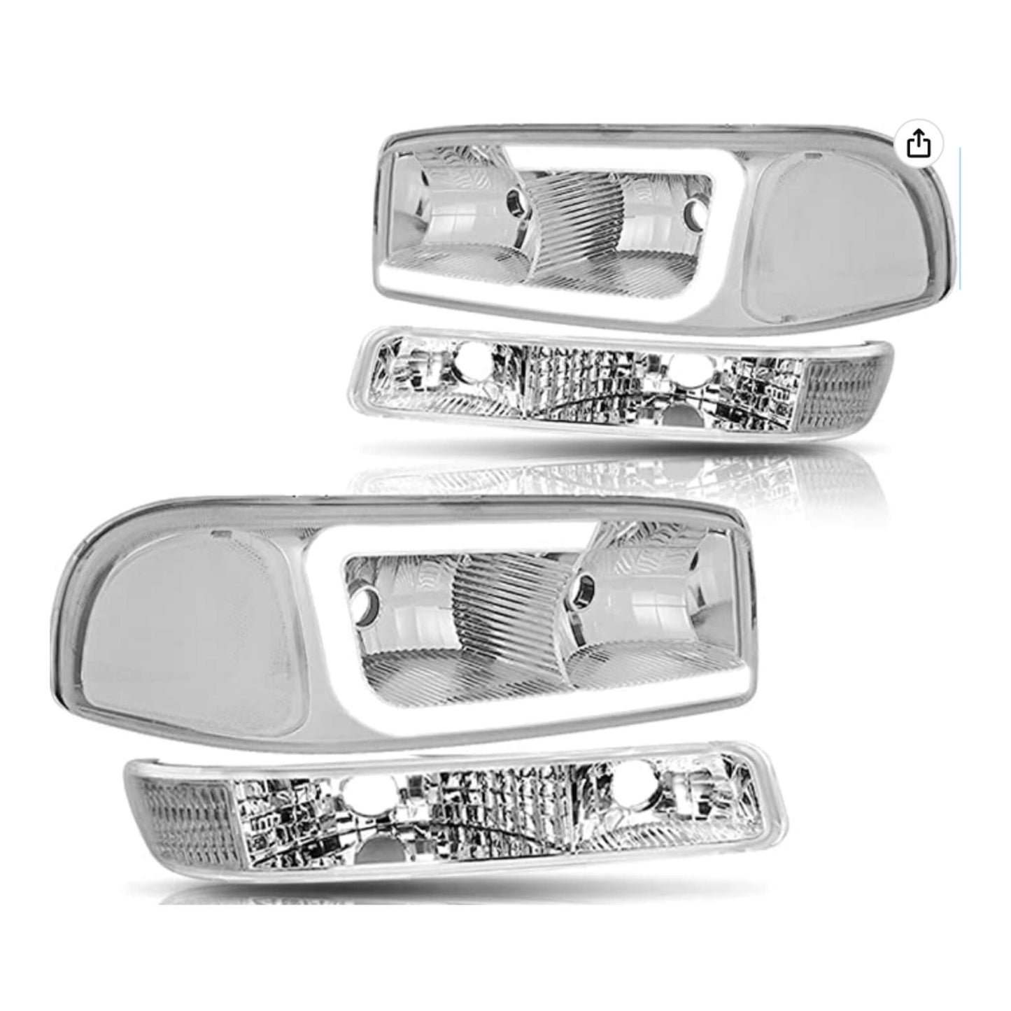1999-2006 GMC Sierra Head lightsChrome Housing/Clear Corner