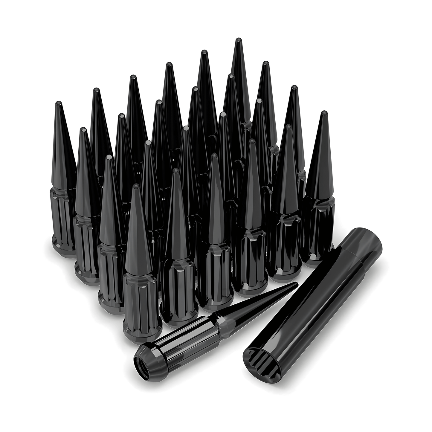 Shop 14x1.5 Spiked Lug Nuts in Black. 24-piece set for trucks & SUVs with aggressive design and secure fit. Upgrade your vehicle’s look.