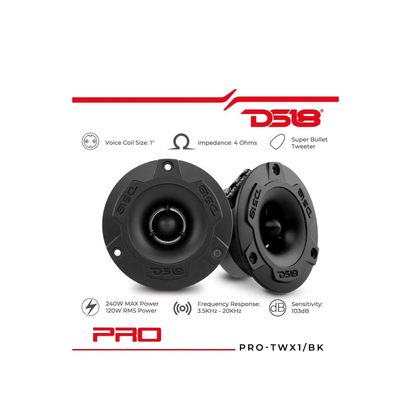 DS18 TWEETER PRO-TWX1 Aluminum Super Bullet (2 Speakers Included)