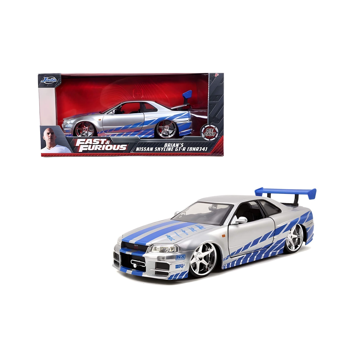 JADA 1:24 BRIAN’S 2002 NISSAN SKYLINE GT-R34 (SILVER) – FAST & FURIOUS