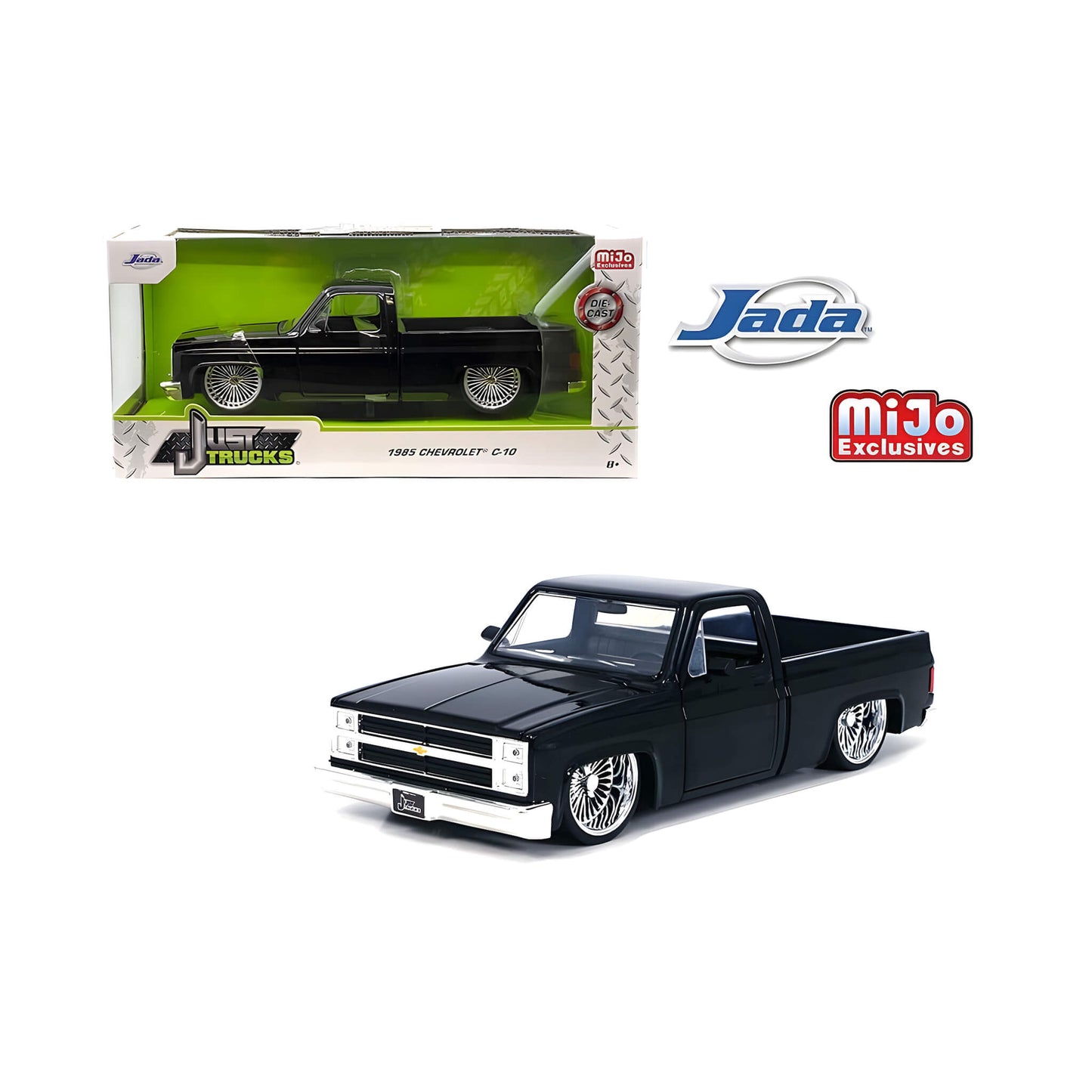 JADA 1:24 1985 CHEVROLET C10 PICKUP WITH WIRE WHEELS – BLACK