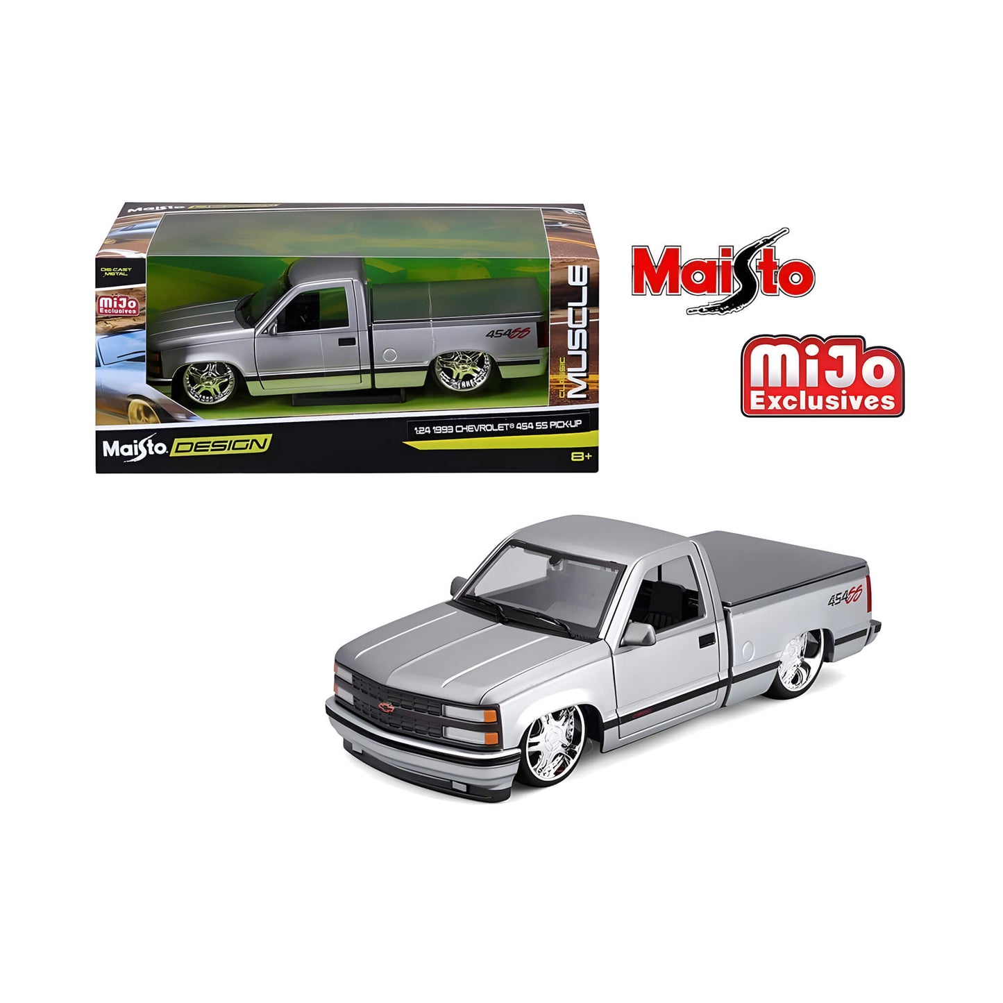 MAISTO 1:24 1993 CHEVROLET 454 SS PICKUP CUSTOM – SILVER WITH GREY TWO TONE